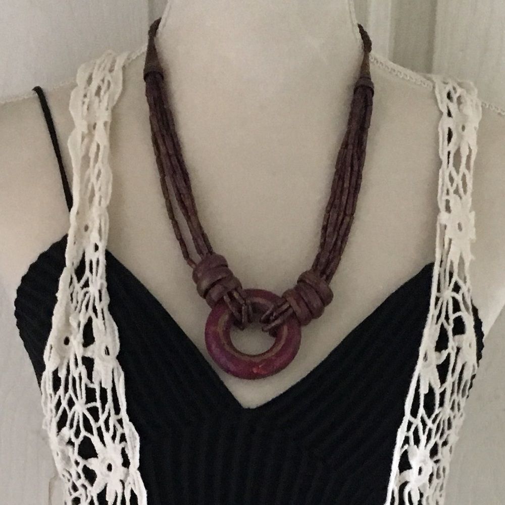 Bohomian Boho purple copper statement necklace Distressed Rustic